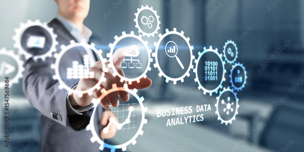 Aufkleber data business analysis and data management system with kpi and metrics. technology finance operation