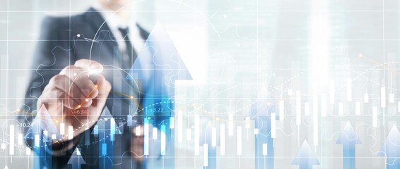 Stock market forex trading graph and candlestick chart suitable for financial investment concept