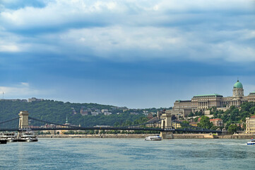 Chain bridge and the Royal Palace,Buda Castle,Budapest,Hungary