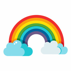 Rainbow emerging through clouds in vector art, white background