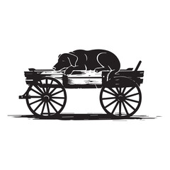 Fototapeta premium Sleeping dog in a vintage wooden wagon