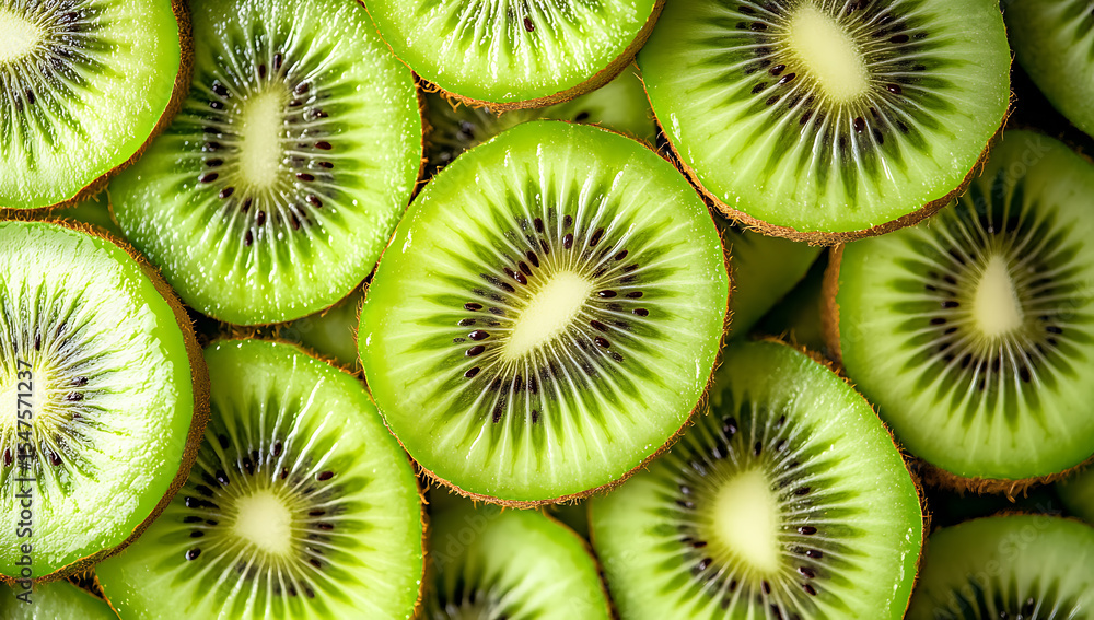 Poster close-up of vibrant green kiwi slices creating a visually appealing pattern