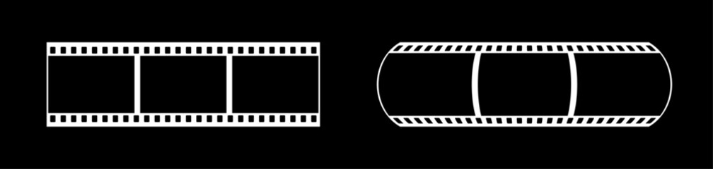 35mm film strip vector design with 3 frames on black background. White film reel symbol illustration to use for photography, television, cinema, photo frame.