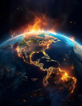 vista del planeta tierra envuelto en fuego antes del apocalipsis por las guerras