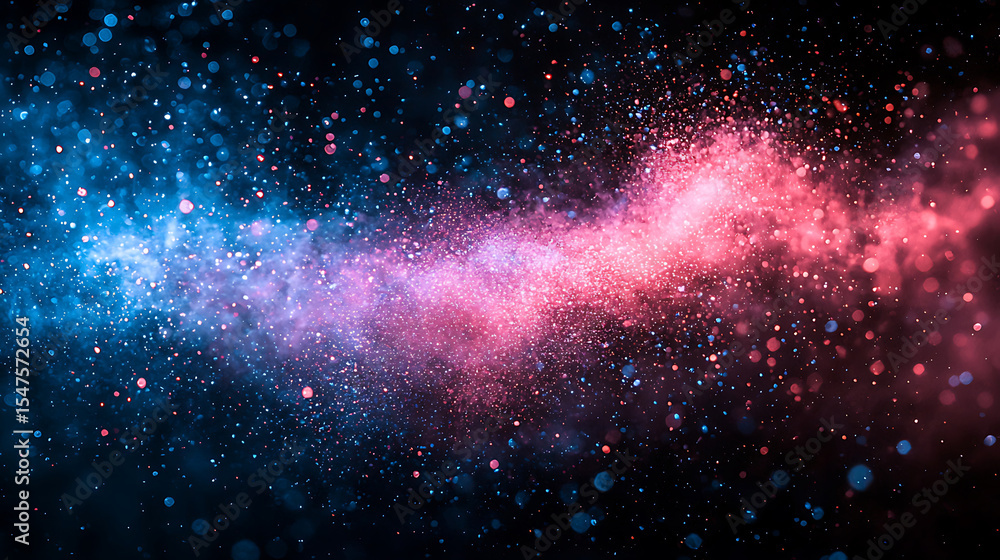 Poster ethereal abstract background with pink and blue glitter particles in dark ambiance sparkling dust cl