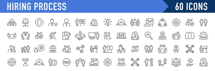 Hiring Process web icons in line style. Human resources, training, work, job, candidates, collection. Vector illustration.