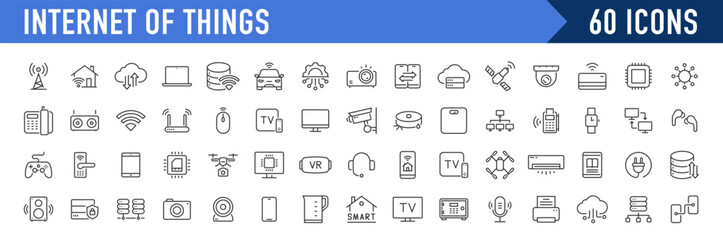 Internet of things web icons in line style. Digital technology, data, network, cloud computing, business, collection. Vector illustration.