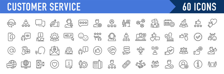 Customer service web icon set in line style. Support, help, online, feedback, assistance, collection. Vector illustration.