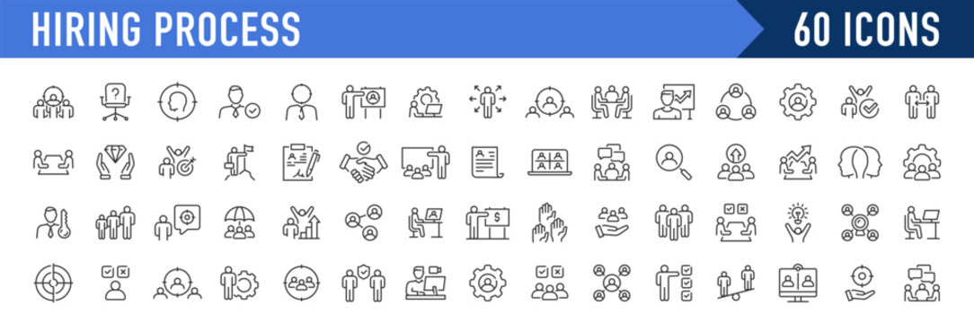 Hiring Process web icons in line style. Human resources, training, work, job, candidates, collection. Vector illustration. - Powered by Adobe