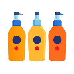 Set of Three Colorful Pump Bottles for Shampoo, Soap, or Lotion Products