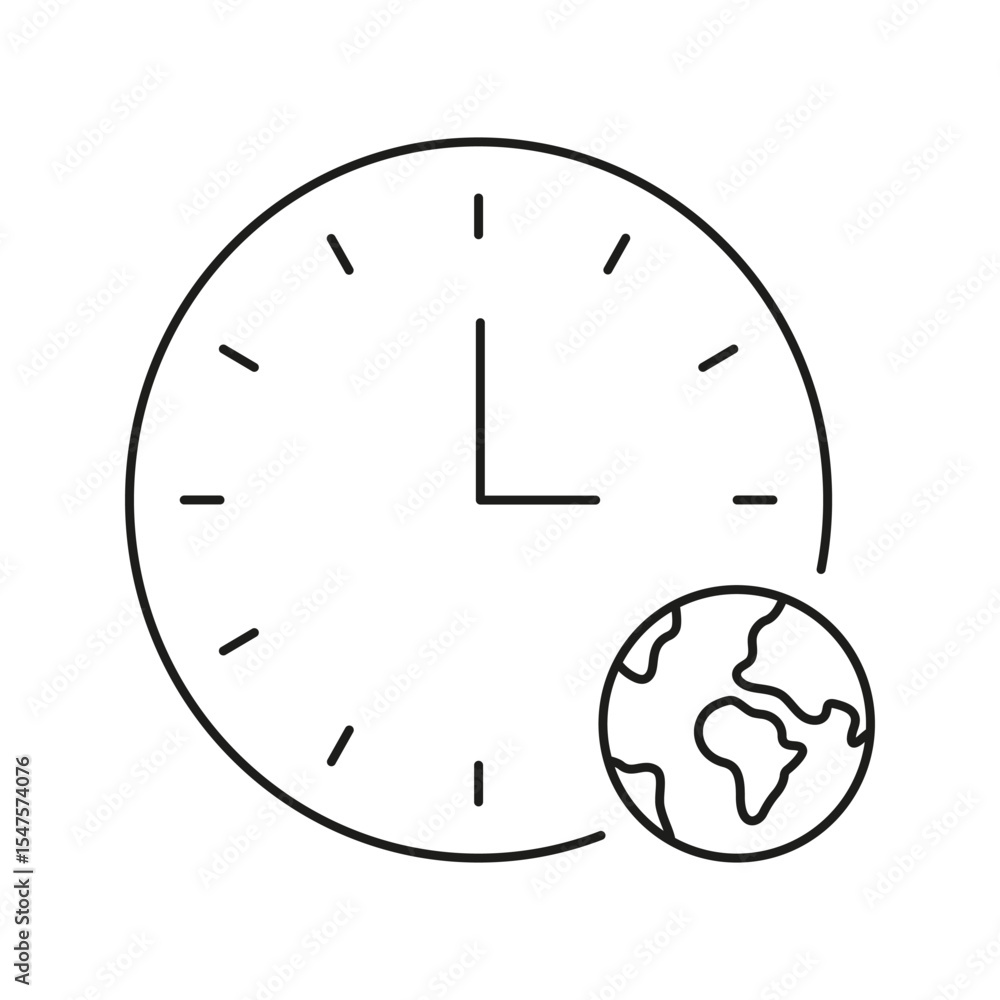Poster clock with globe solid icon. global time management and world clock silhouette symbol. international