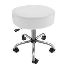 High quality image of an adjustable medical stool with wheels, commonly used by doctors and medical...