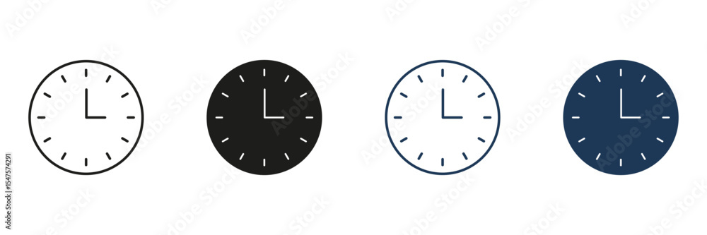 Poster clock face line and solid icon set. time management, scheduling, and punctuality symbol collection. 