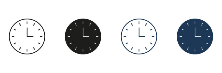Clock Face Line And Solid Icon Set. Time Management, Scheduling, And Punctuality Symbol Collection. Classic Analog Clock Design. Isolated Vector Illustration