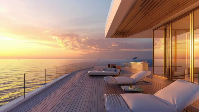 Luxury yacht deck sunset view