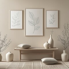 Minimalist Interior Mockup with Botanical Prints