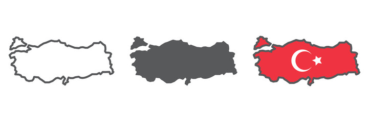 Map of Turkiye icon collection, country and geography, Turkey map sign vector set graphics, editable stroke linear icon, eps 10