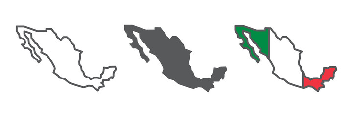 Map of Mexico icon collection, country and geography, Mexico map sign vector set graphics, editable stroke linear icon, eps 10