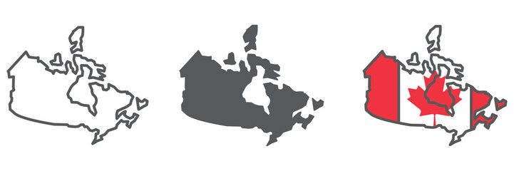 Map of Canada icon collection, country and geography, Canada map sign vector set graphics, editable stroke linear icon, eps 10