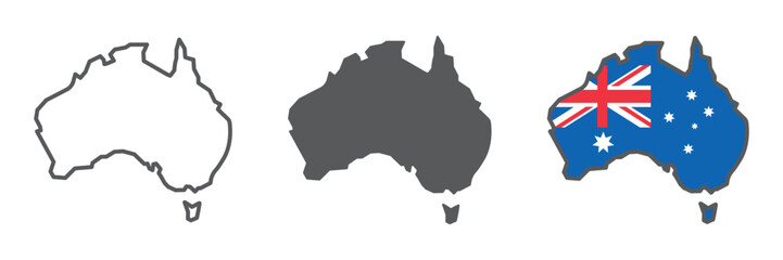 Map of Australia icon collection, country and geography, Australia map sign vector set graphics, editable stroke linear icon, eps 10