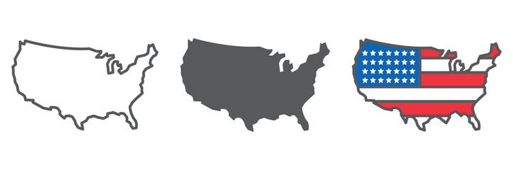 Map of USA icon collection, country and north America, USA map sign vector set graphics, editable stroke linear icon, eps 10