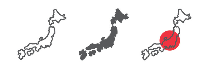 Map of Japan icon collection, country and geography, japan map sign vector set graphics, editable stroke linear icon, eps 10