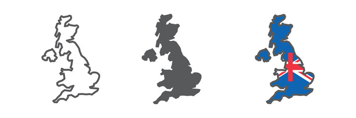 Map of United Kingdom icon collection, country and geography, Great Britain map sign vector set graphics, editable stroke linear icon, eps 10