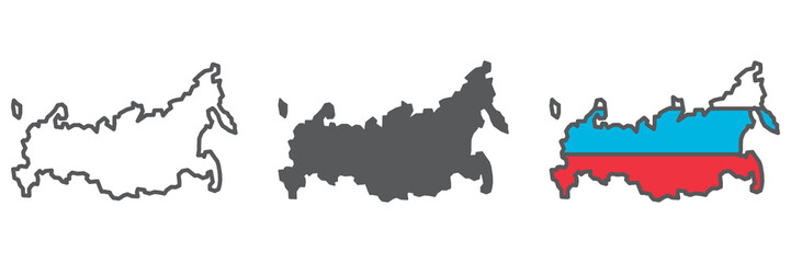 Map of Russia icon collection, country and geography, Russia map sign vector set graphics, editable stroke linear icon, eps 10