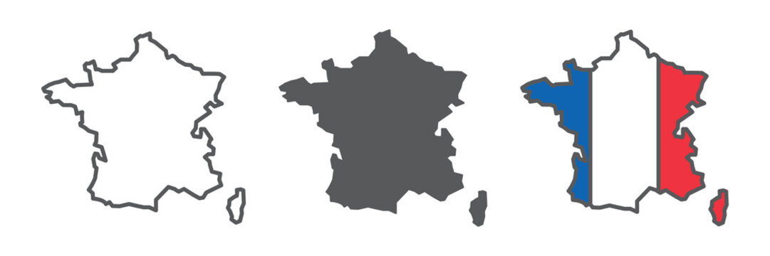 Map of France icon collection, country and geography, France map sign vector set graphics, editable stroke linear icon, eps 10