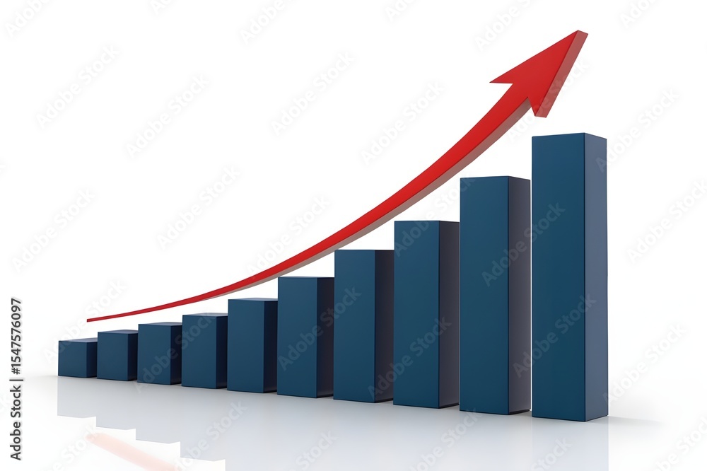 Poster exponential growth visualizing upward trend and progress with a 3d bar graph and rising arrow