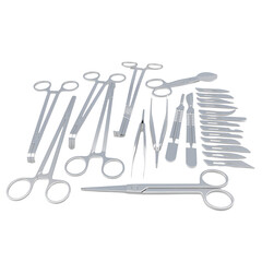 Image of a set of surgical instruments, essential tools for performing various medical procedures in healthcare settings, including scissors, forceps, and scalpels