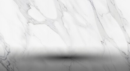 A white marble surface with gray veining and a blurred shadow creating a sense of depth and texture