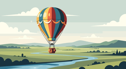 Obraz premium Colorful Hot Air Balloon Over Serene Landscape