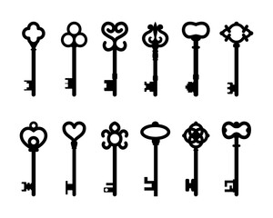 set of black vintage skeleton keys silhouette