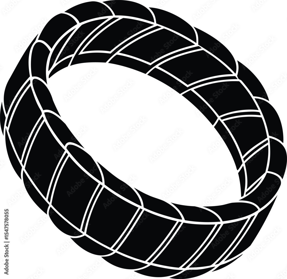 Poster a graphic representation of a segmented toroidal structure in black and white