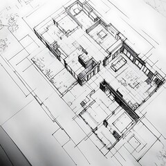 Fototapeta premium Accurate mechanical room layout drawing displays pump arrangement manifolds high resolution picture