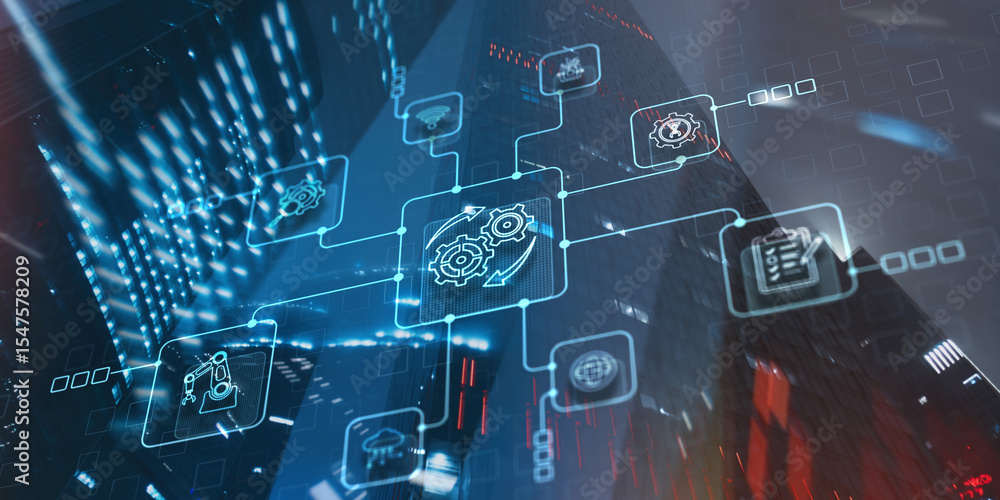 Poster automation icon. software technology process system business concept
