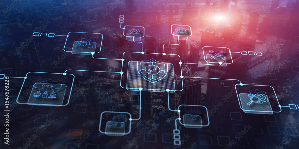 Poster data cyber security system shield protection verification icon
