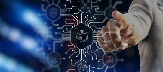 Biometrics Fingerprint concept. Biometrics security with digital interface
