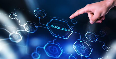 Abstract Ecology Background. Hand clicks on ecology icon