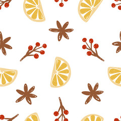 Bright patterns of lemon and star anise in a seamless design. Vector illustration