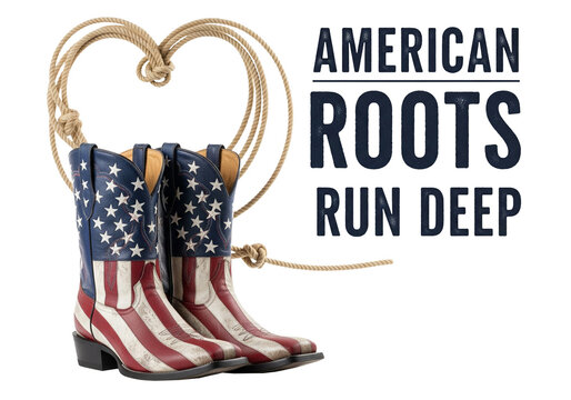 American Roots Run Deep Patriotic Cowboy Boots and Lasso Heart