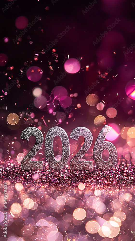 Poster sparkling 2026 new year celebration with vibrant bokeh lights creating a festive atmosphere and joyf