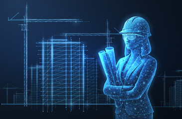 Woman architect. Construction, development, architecture, ai concept