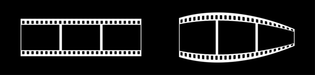 35mm film strip vector design with 3 frames on black background. White film reel symbol illustration to use for photography, television, cinema, photo frame.