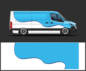 Blue and red van mockup with graphic design template for branding