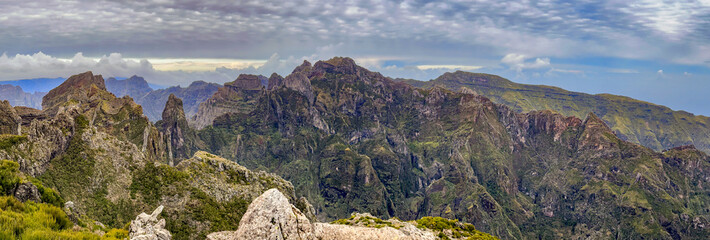 Early morning in the mountain landscape at Pico do Arieiro on Madeira, Portugal.
