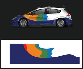 Blue and red van mockup with graphic design template for branding