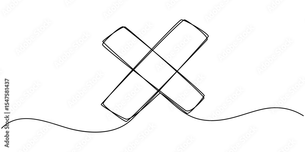 Poster long line cross icon. x. continuous line. vector illustration, continuous one line drawing wrong mar