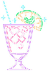 Neon Glow Summer Cocktail with Lemon and Mint Illustration 
